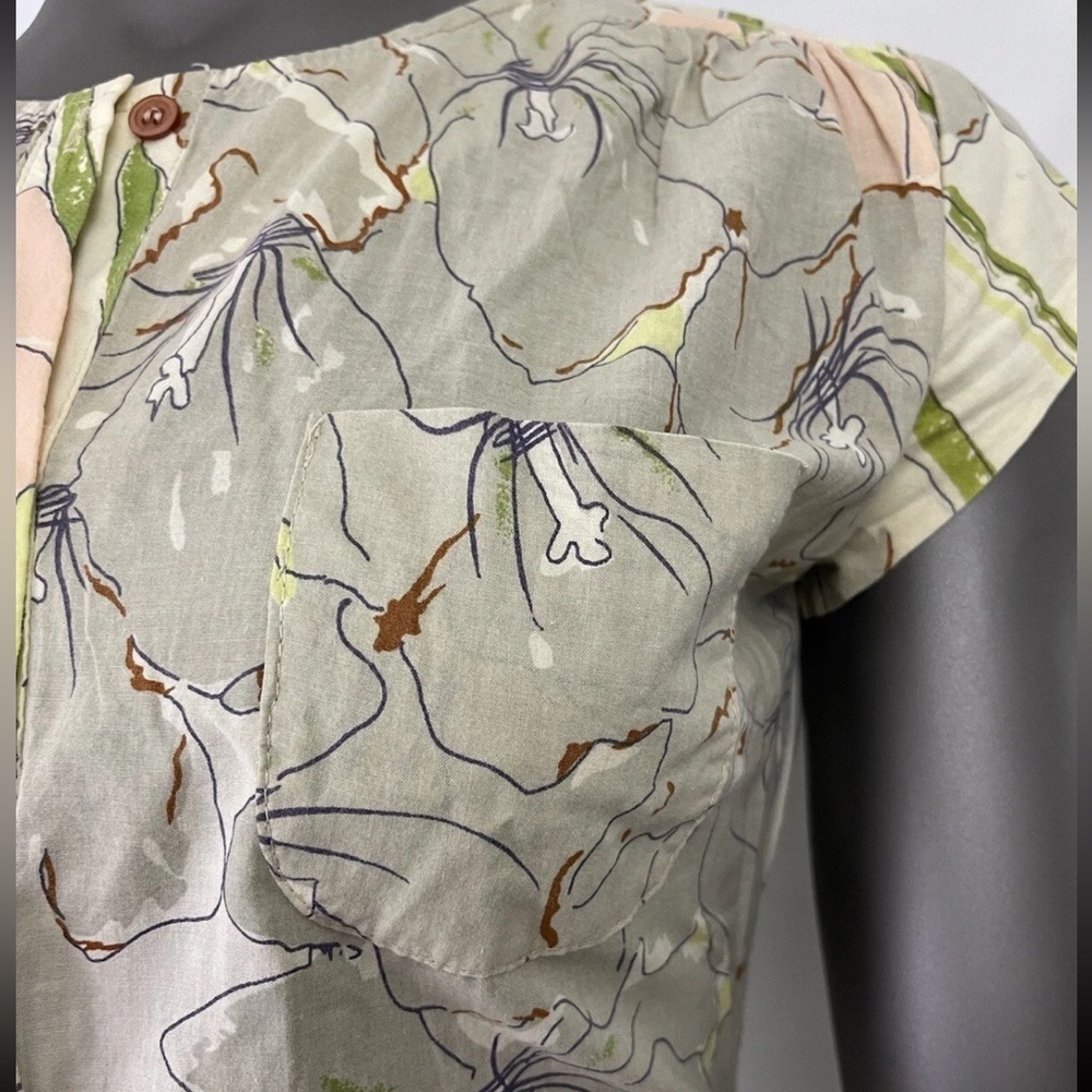 Porridge‎ Dress Womens 2 Floral Button Down Crew Neck Neutral Modest Cap Sleeve - Picture 7 of 13